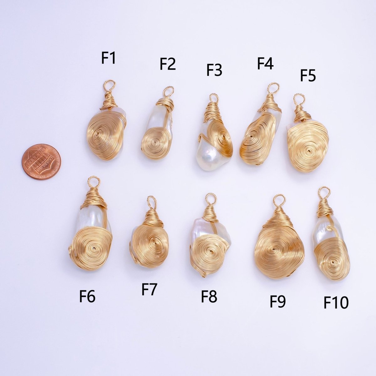 24K Gold Filled Circular Unique Wired Baroque Freshwater Pearl Pendant | P1854 F