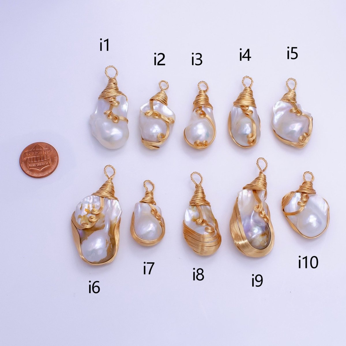 24K Gold Filled Circular Unique Wired Baroque Freshwater Pearl Pendant | P1854 I