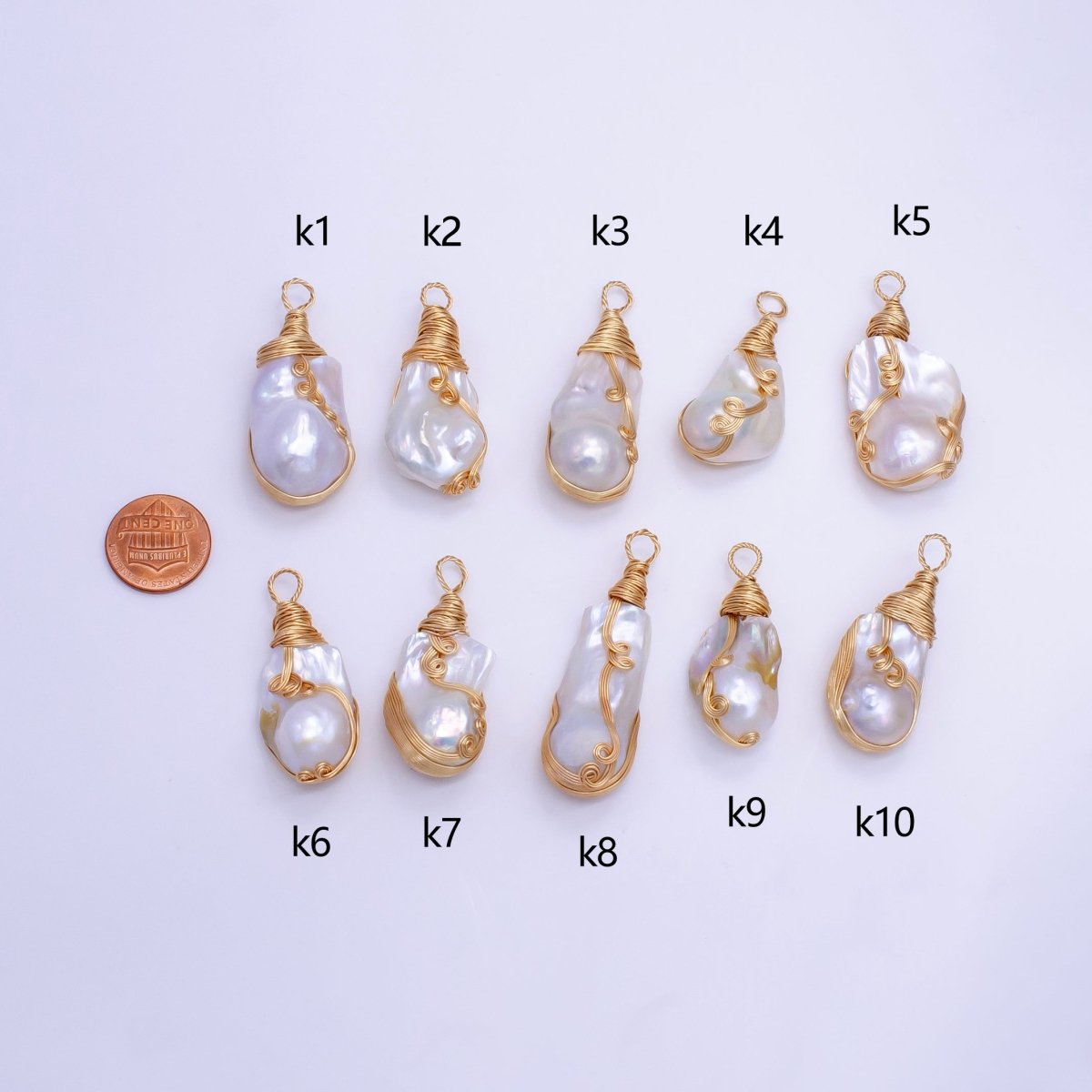 24K Gold Filled Circular Unique Wired Baroque Freshwater Pearl Pendant | P1854 K