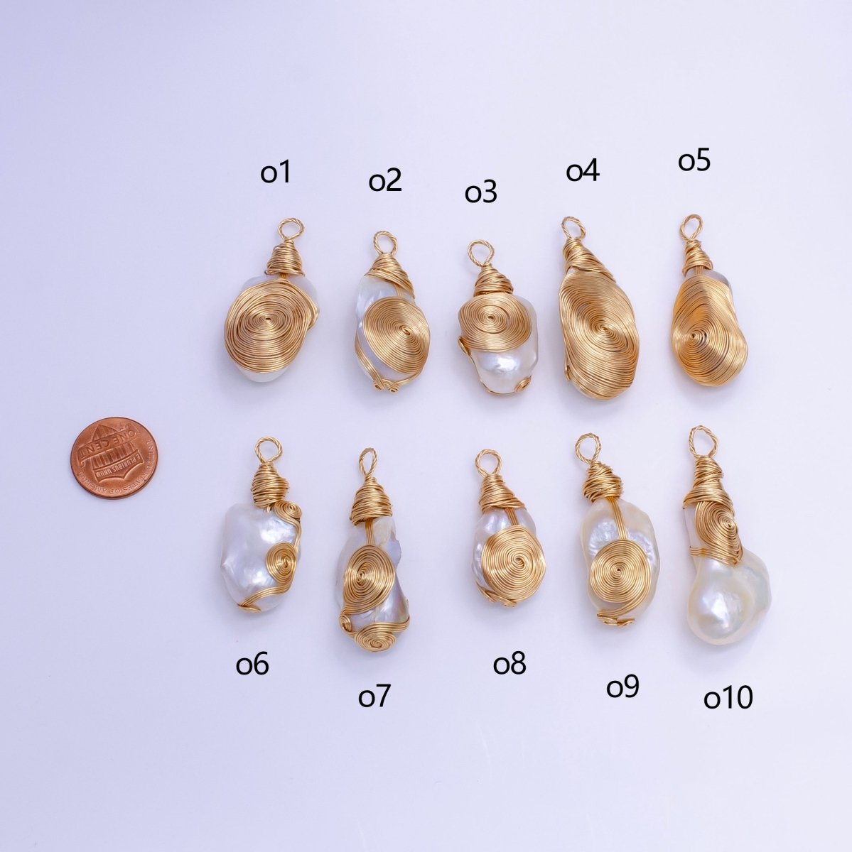 24K Gold Filled Circular Unique Wired Baroque Freshwater Pearl Pendant | P1854 O