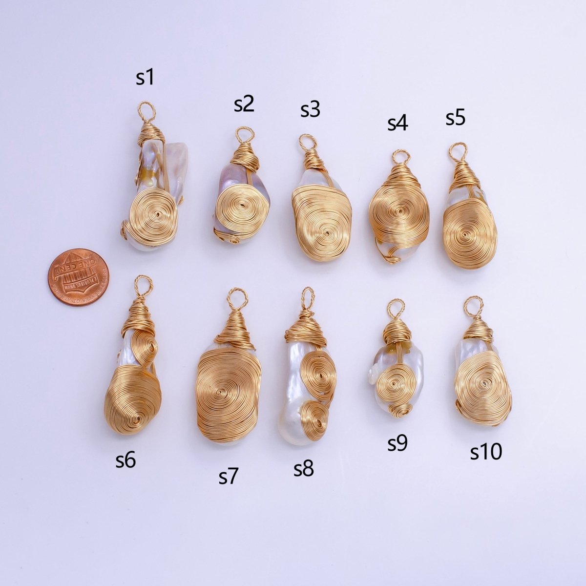 24K Gold Filled Circular Unique Wired Baroque Freshwater Pearl Pendant | P1854 S