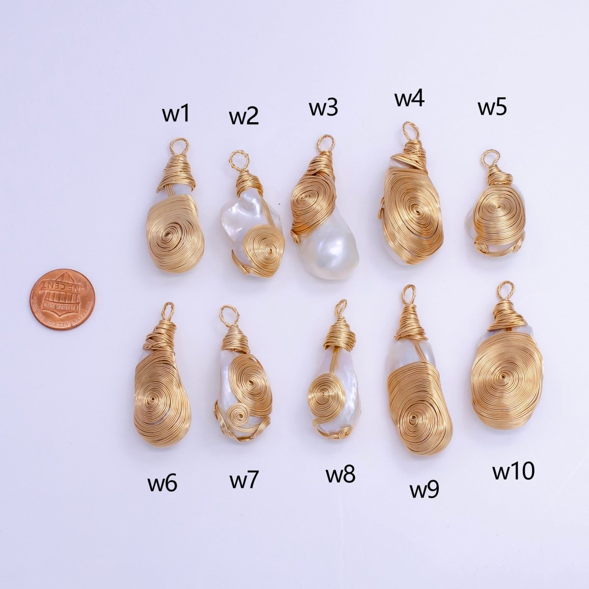 24K Gold Filled Circular Unique Wired Baroque Freshwater Pearl Pendant | P1854 W
