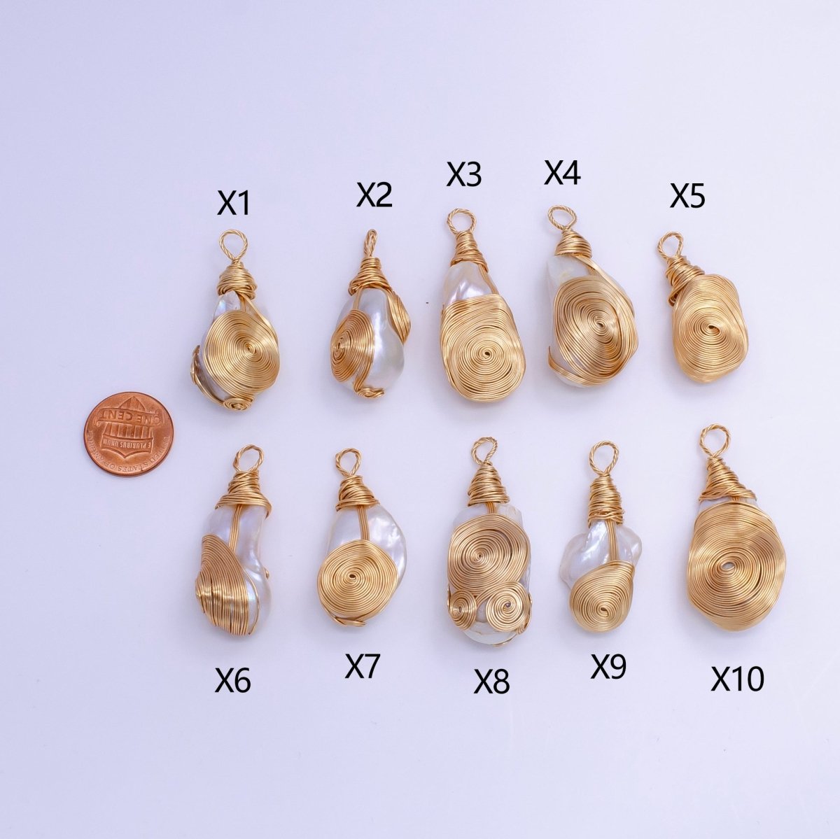 24K Gold Filled Circular Unique Wired Baroque Freshwater Pearl Pendant | P1854 X