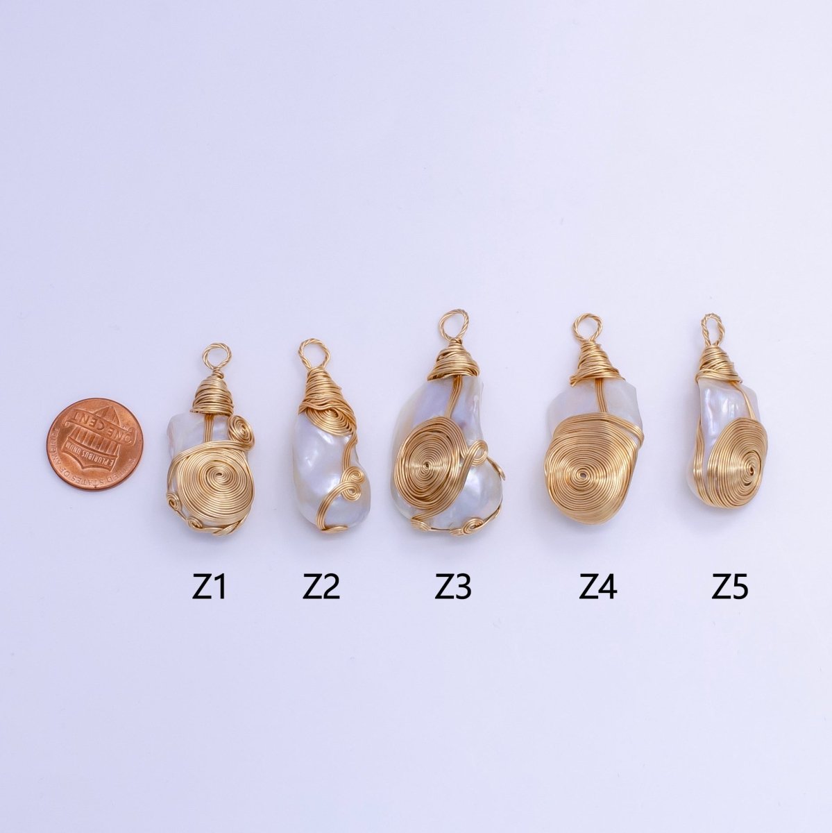 24K Gold Filled Circular Unique Wired Baroque Freshwater Pearl Pendant | P1854 Z