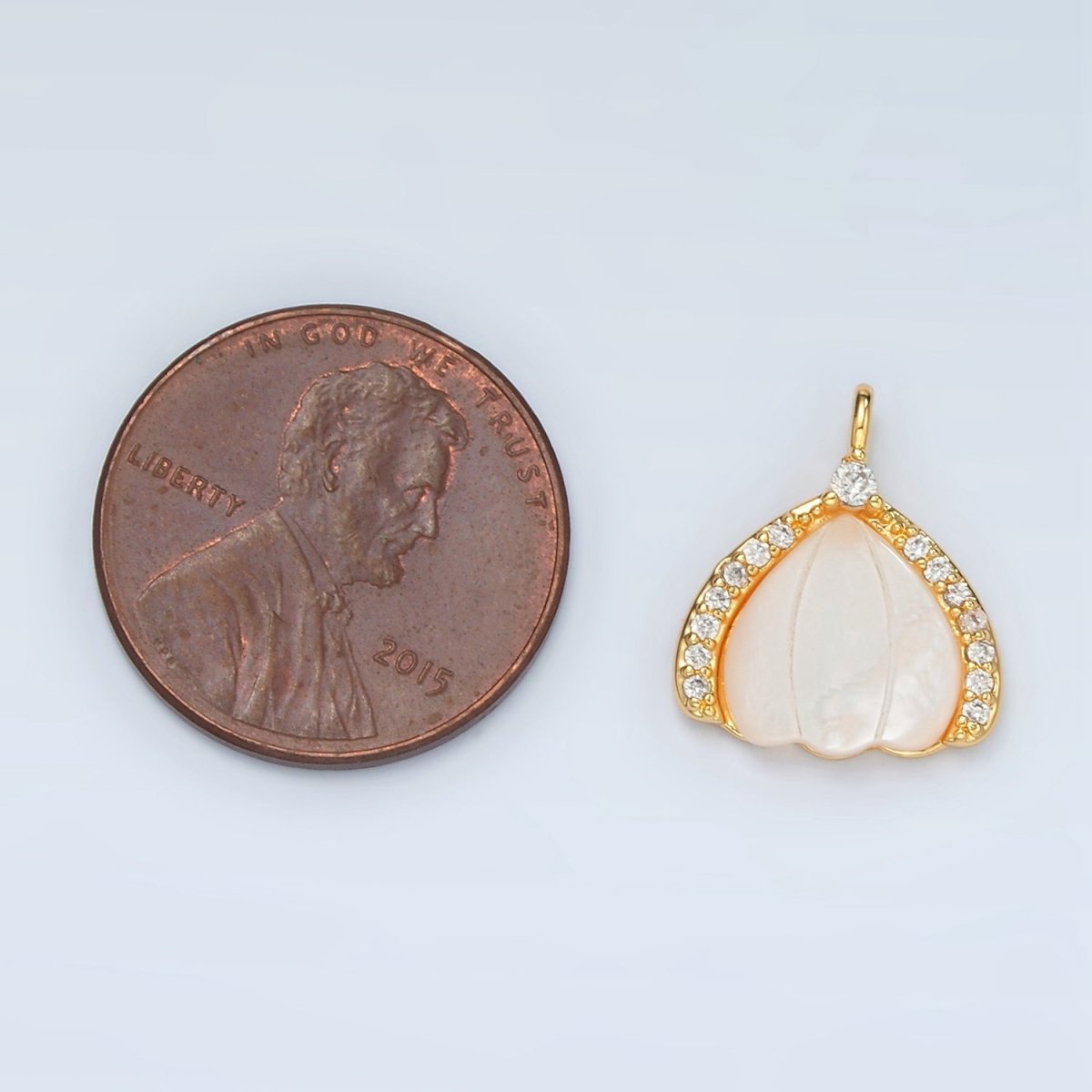 24K Gold Filled Clam Sea Shell Pearl Micro Paved CZ Charm | D680