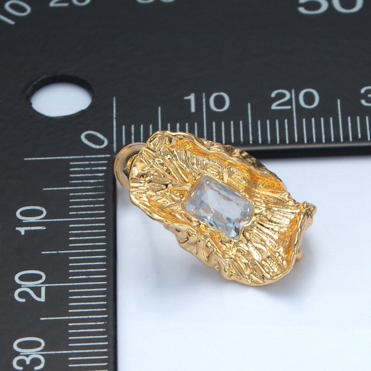 24K Gold Filled Clear Baguette CZ Hammered Foil Leaf Open Loop Drop Stud Earring Findings | Z886