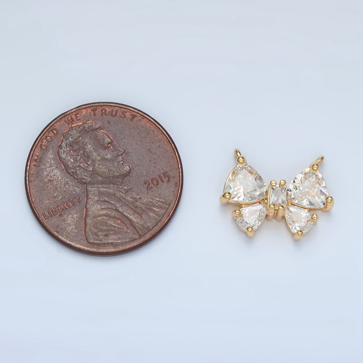 24K Gold Filled Clear Baguette CZ Ribbon Bow Butterfly Connector | F123