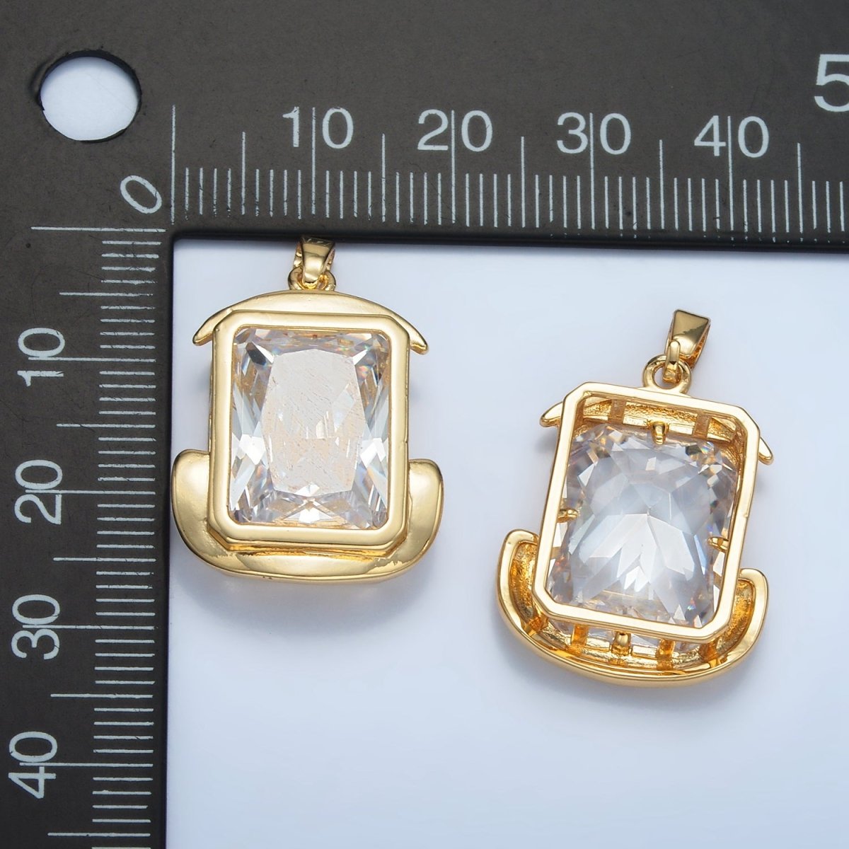 24K Gold Filled Clear CZ Baguette Bezel Pendant | I693