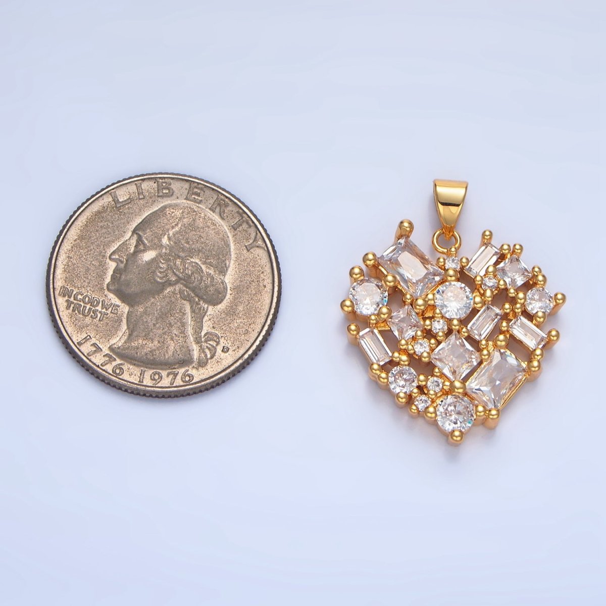 24K Gold Filled Clear CZ Baguette Heart Pendant | AA139