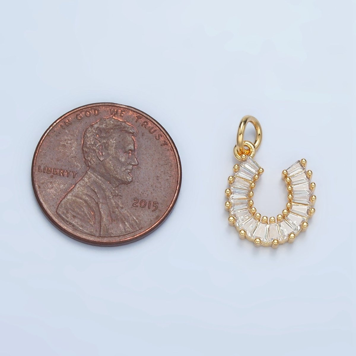 24K Gold Filled Clear CZ Baguette Horseshoe Charm | E683