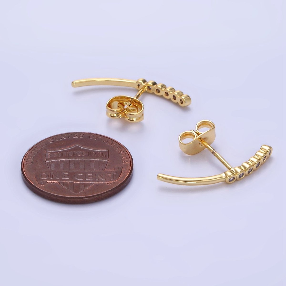 24K Gold Filled Clear CZ Bubble Curved Band Stud Earrings | P147