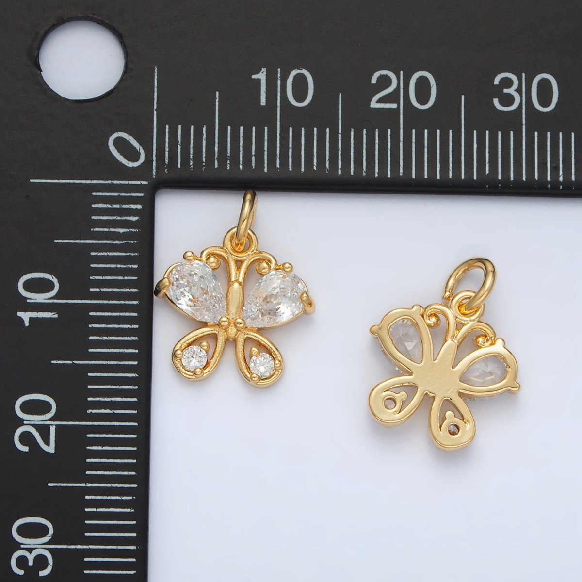 24K Gold Filled Clear CZ Butterfly Charm | D-858