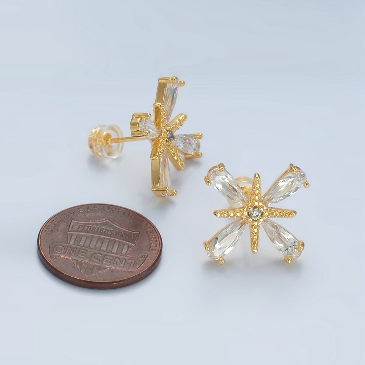 24K Gold Filled Clear CZ Celestial Star Flower Stud Earrings | AD754