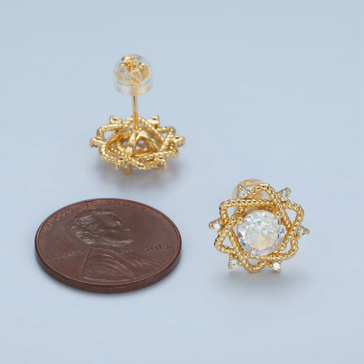 24K Gold Filled Clear CZ Celestial Star Stud Earrings | AD625