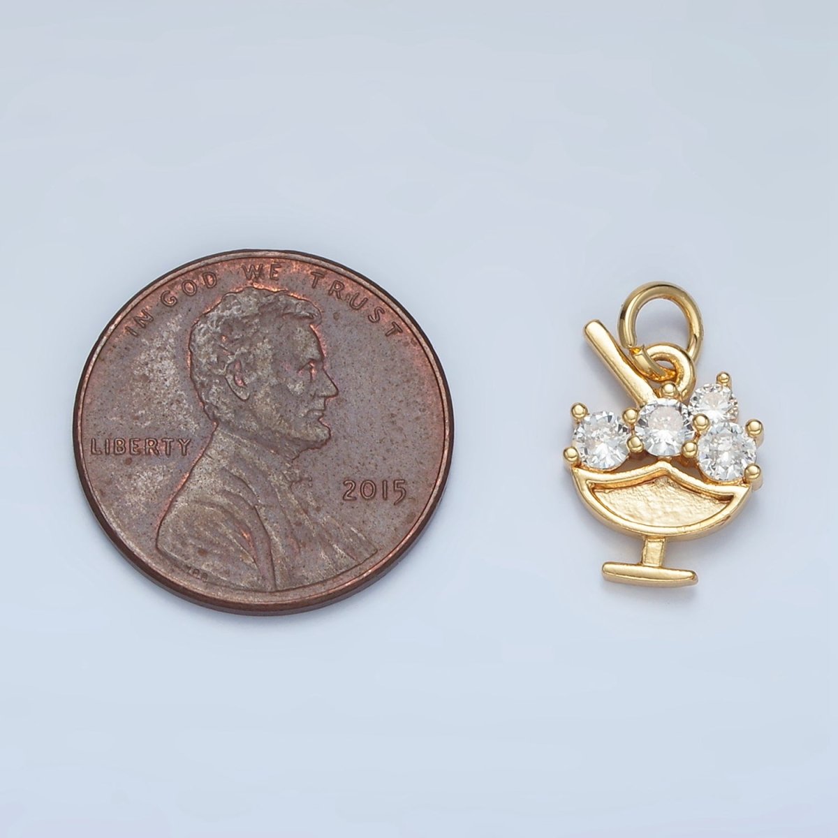 24K Gold Filled Clear CZ Cocktail Alcohol Drink Charm | N1479