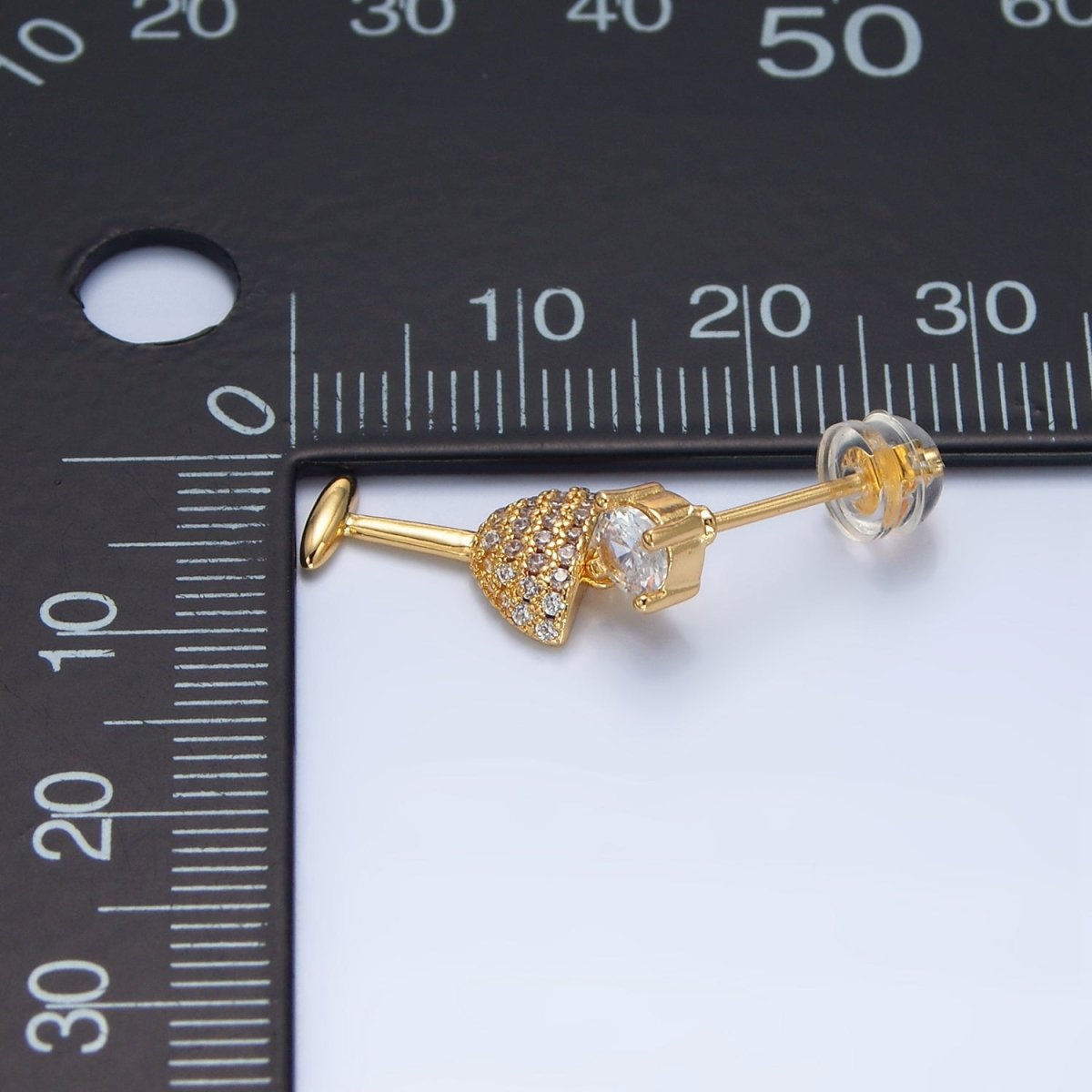 24K Gold Filled Micro Paved Wine Alcohol CZ Drop Stud Earrings | AD679