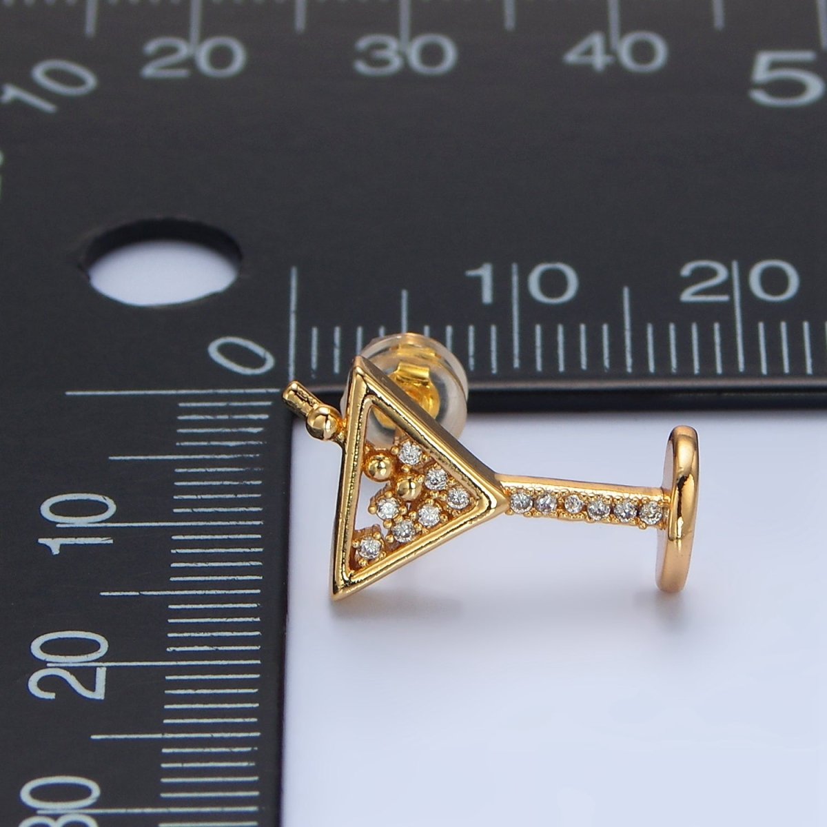 24K Gold Filled Clear Micro Paved CZ Cocktail Alcohol Drink Stud Earrings| AD693
