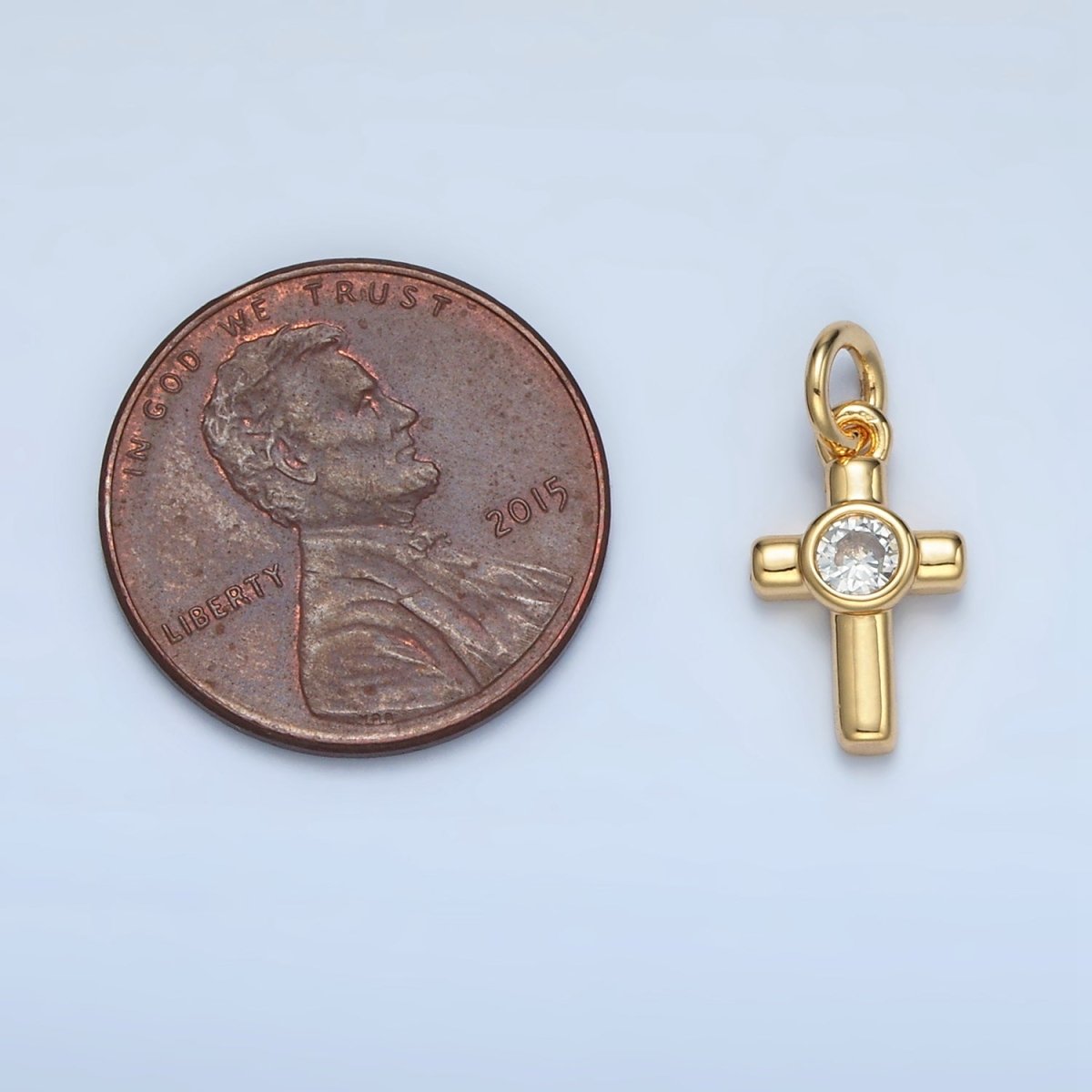 24K Gold Filled Clear CZ Cross Religious Mini Charm | E180