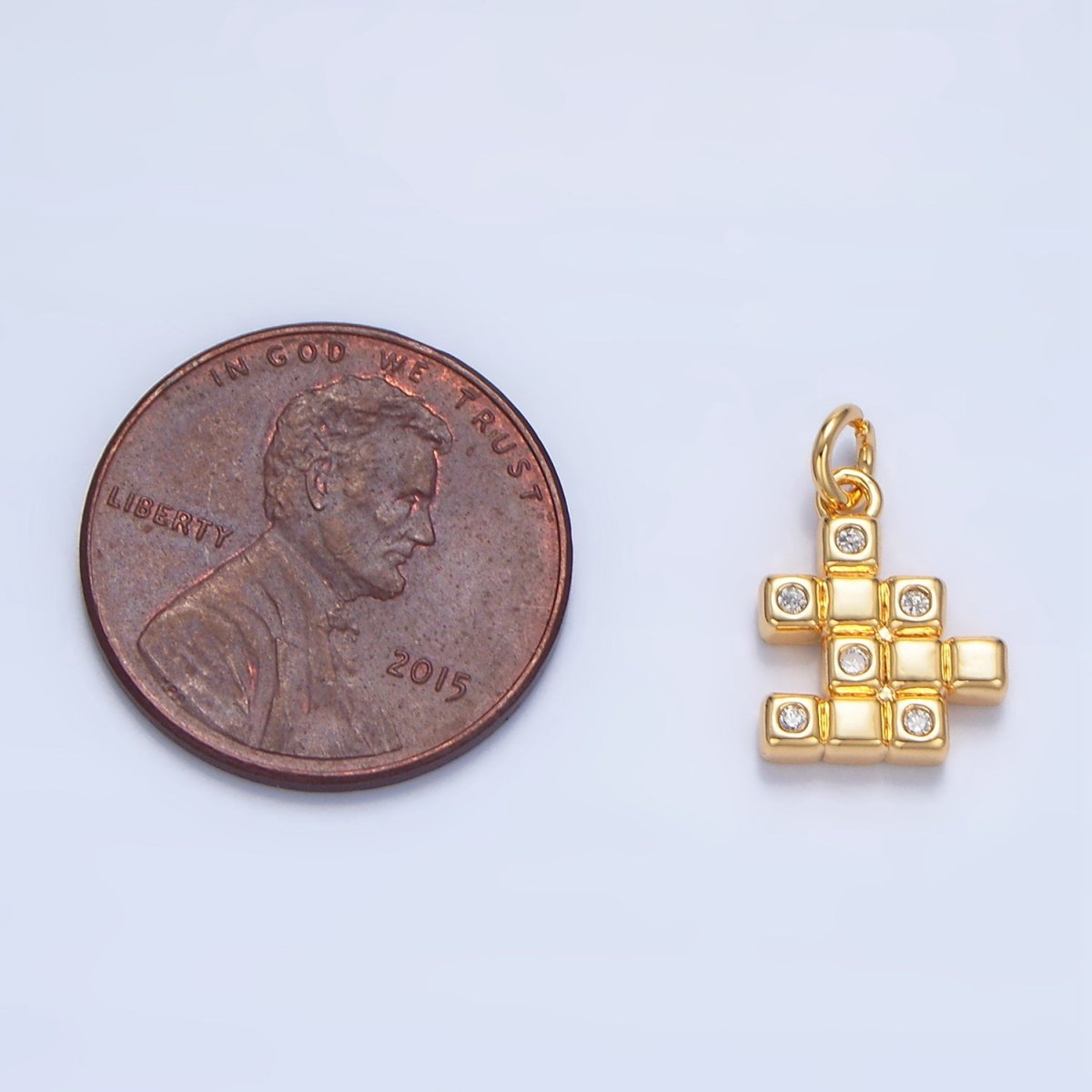 24K Gold Filled Clear CZ Geometric Cube Mini Charm | X861
