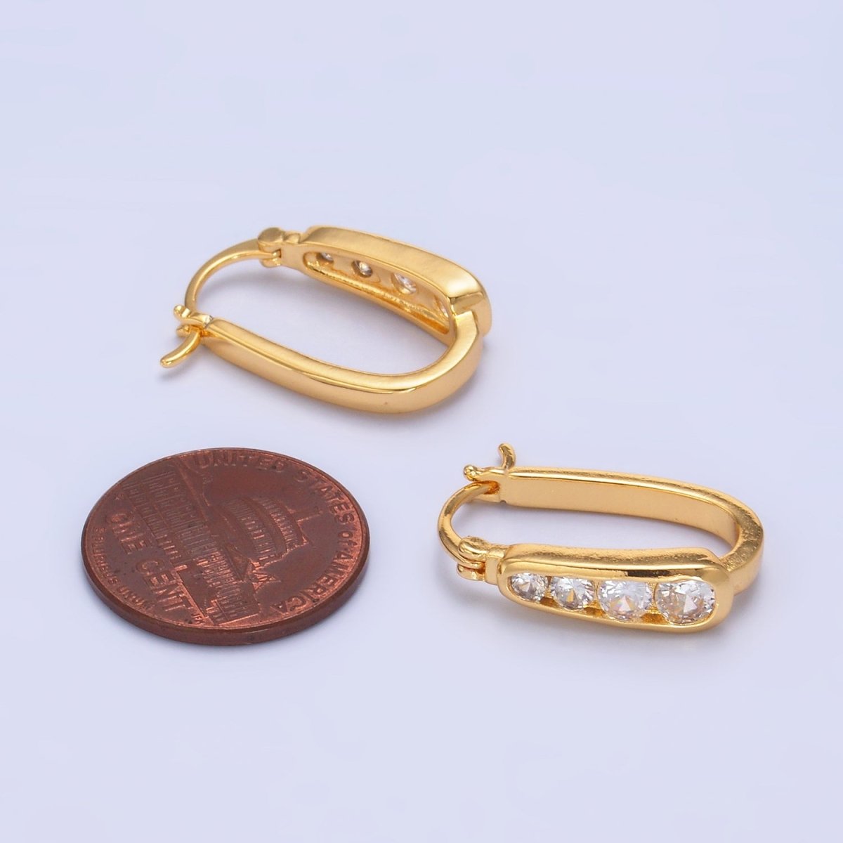 24K Gold Filled Clear CZ Gradient Latch Hoop Earrings | AB680