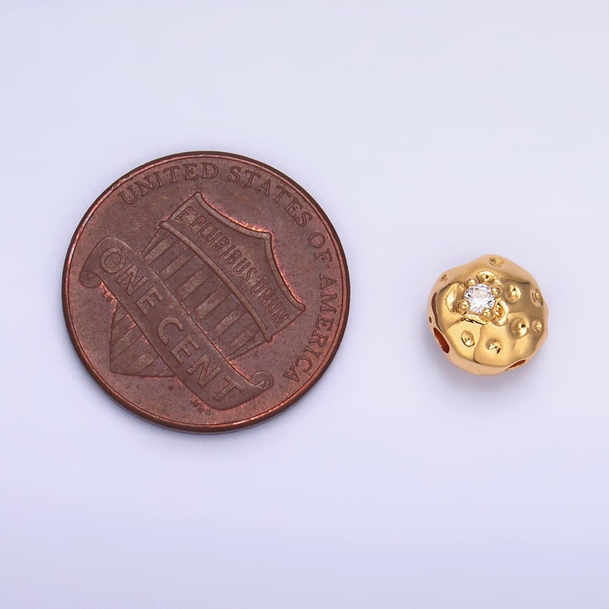 24K Gold Filled Clear CZ Hammered Round Bead | B178