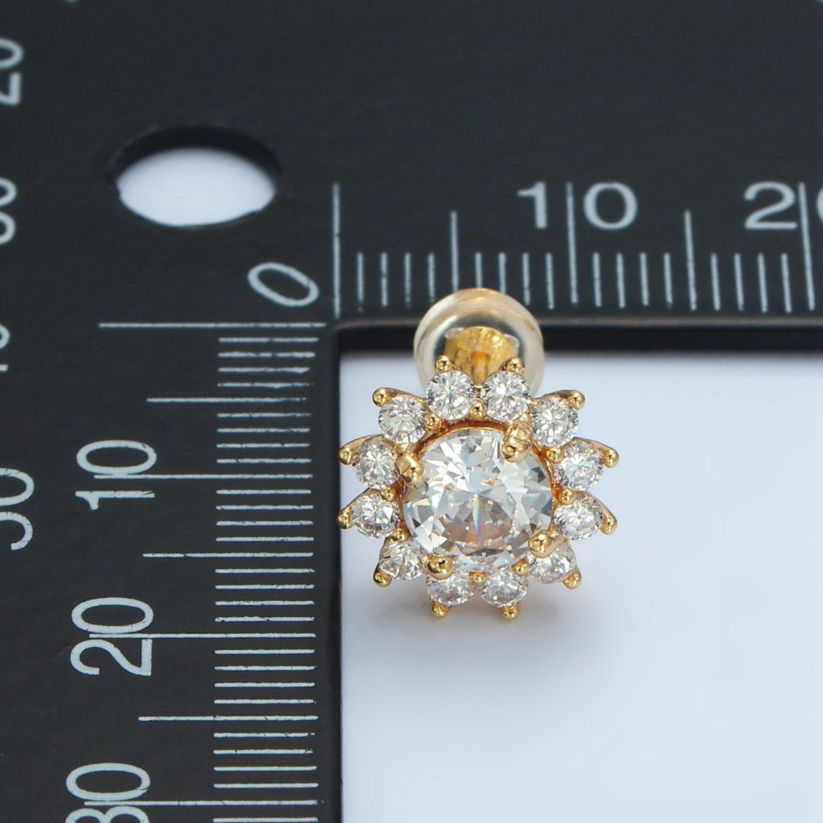 24K Gold Filled Clear CZ Celestial Sun Stud Earrings | AD738