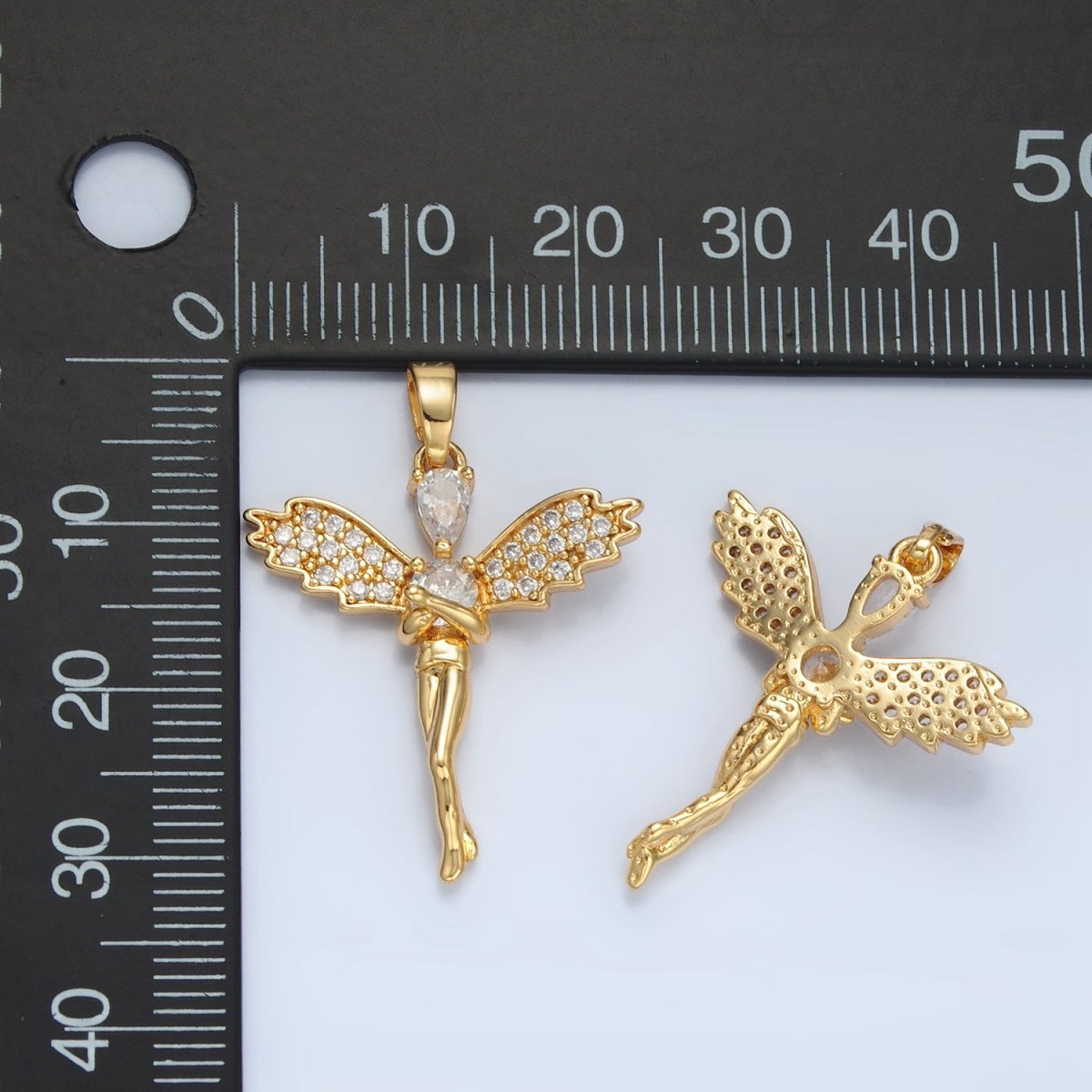 24K Gold Filled Clear CZ Micro Paved Fairy Pendant | AA939