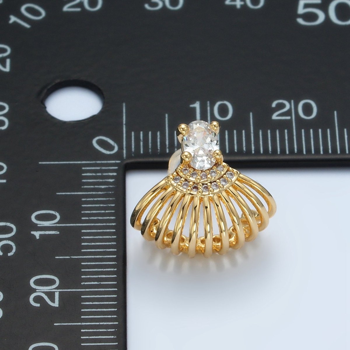 24K Gold Filled CZ Micro Paved Clam Sea Shell Stud Earrings | AD747