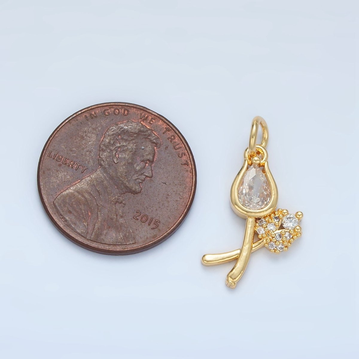 24K Gold Filled Clear CZ Micro Paved Tulip Flower Mini Charm | X294