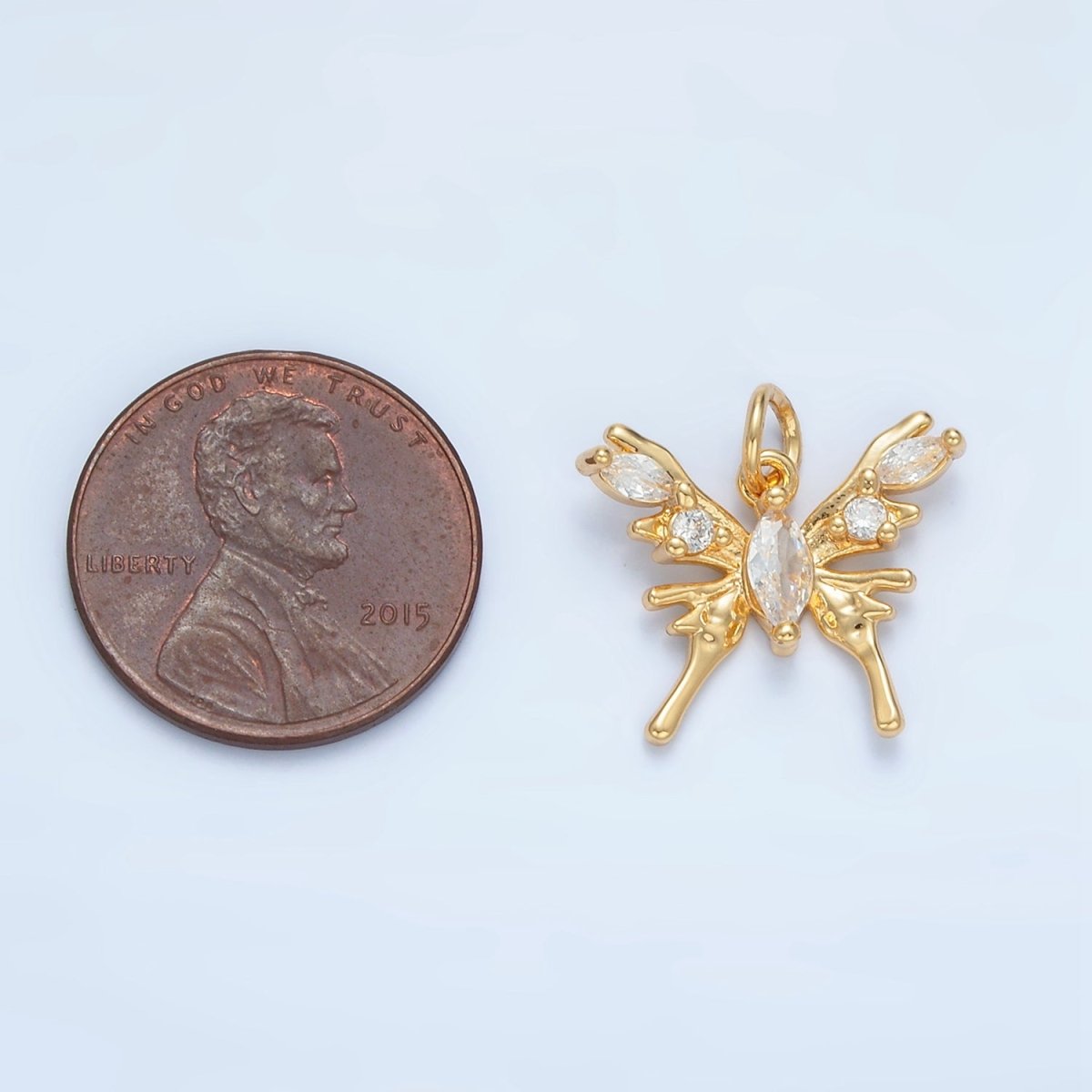 24K Gold Filled Clear CZ Molten Butterfly Mariposa Insect Charm | X289