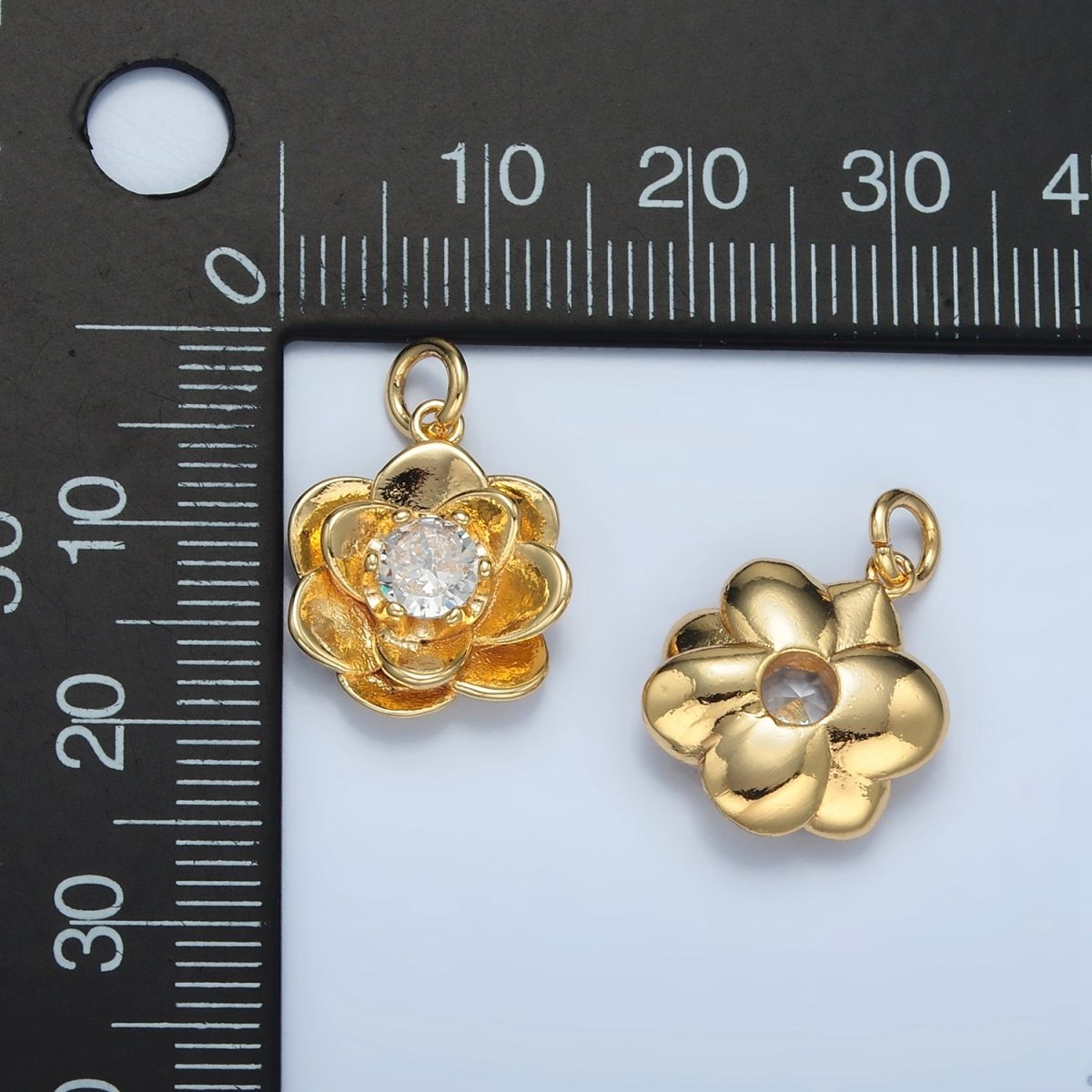 24K Gold Filled Clear CZ Multiple Curved Petal Flower Charm | E152