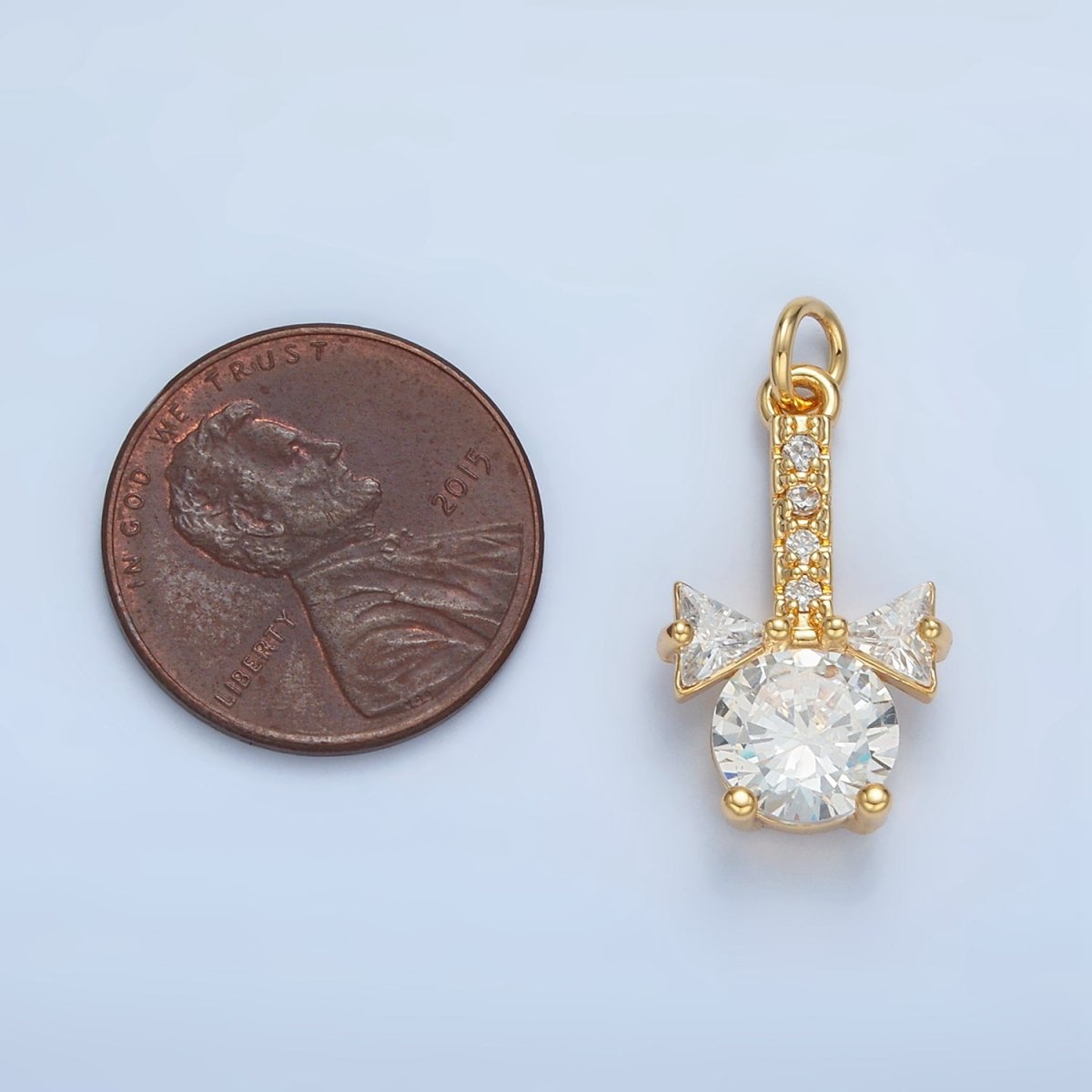 24K Gold Filled Clear CZ Ribbon Linear Geometric Charm | X277