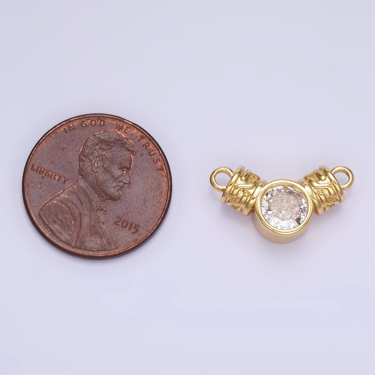 24K Gold Filled Clear CZ Round Geometric Tube Connector | F163