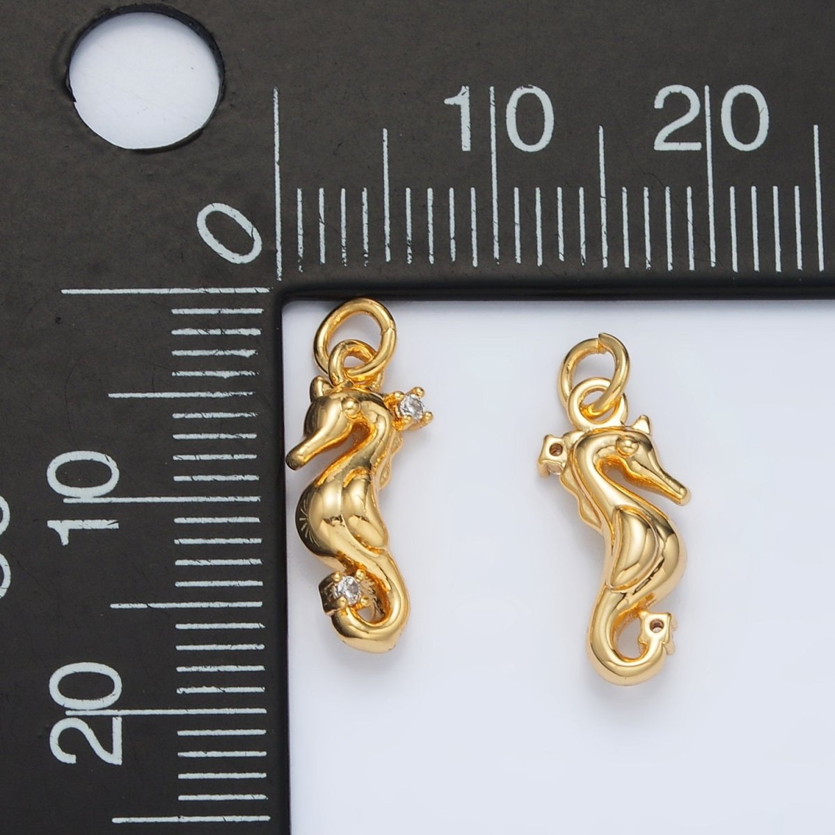 24K Gold Filled Clear CZ Seahorse Charm | AC-154