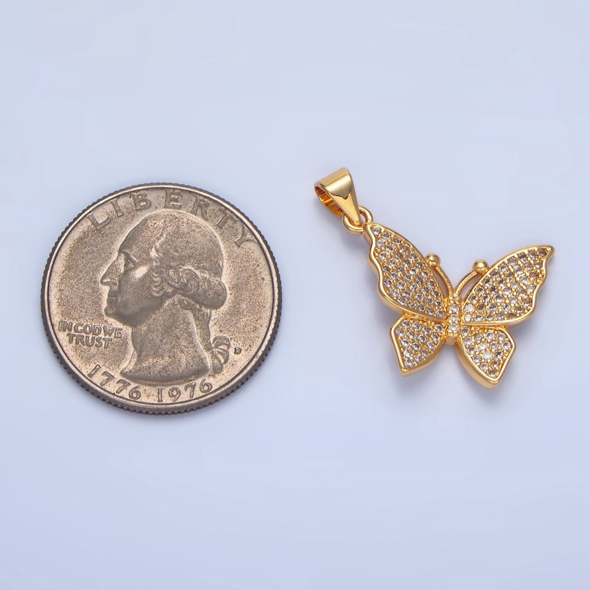 24K Gold Filled Clear Micro Paved Butterfly Insect Pendant | AA142