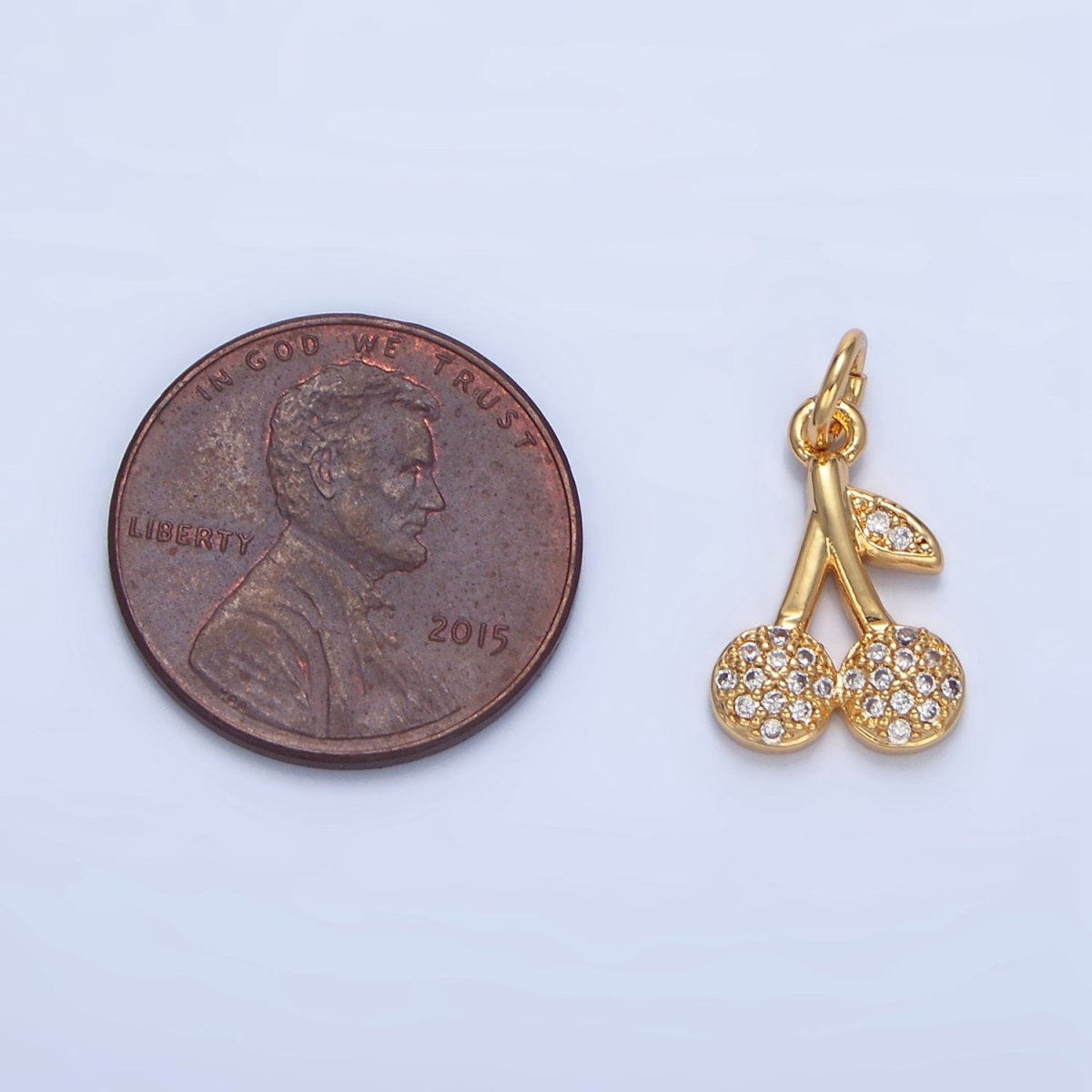 24K Gold Filled Clear Micro Paved CZ Cherry Fruit Charm | X873