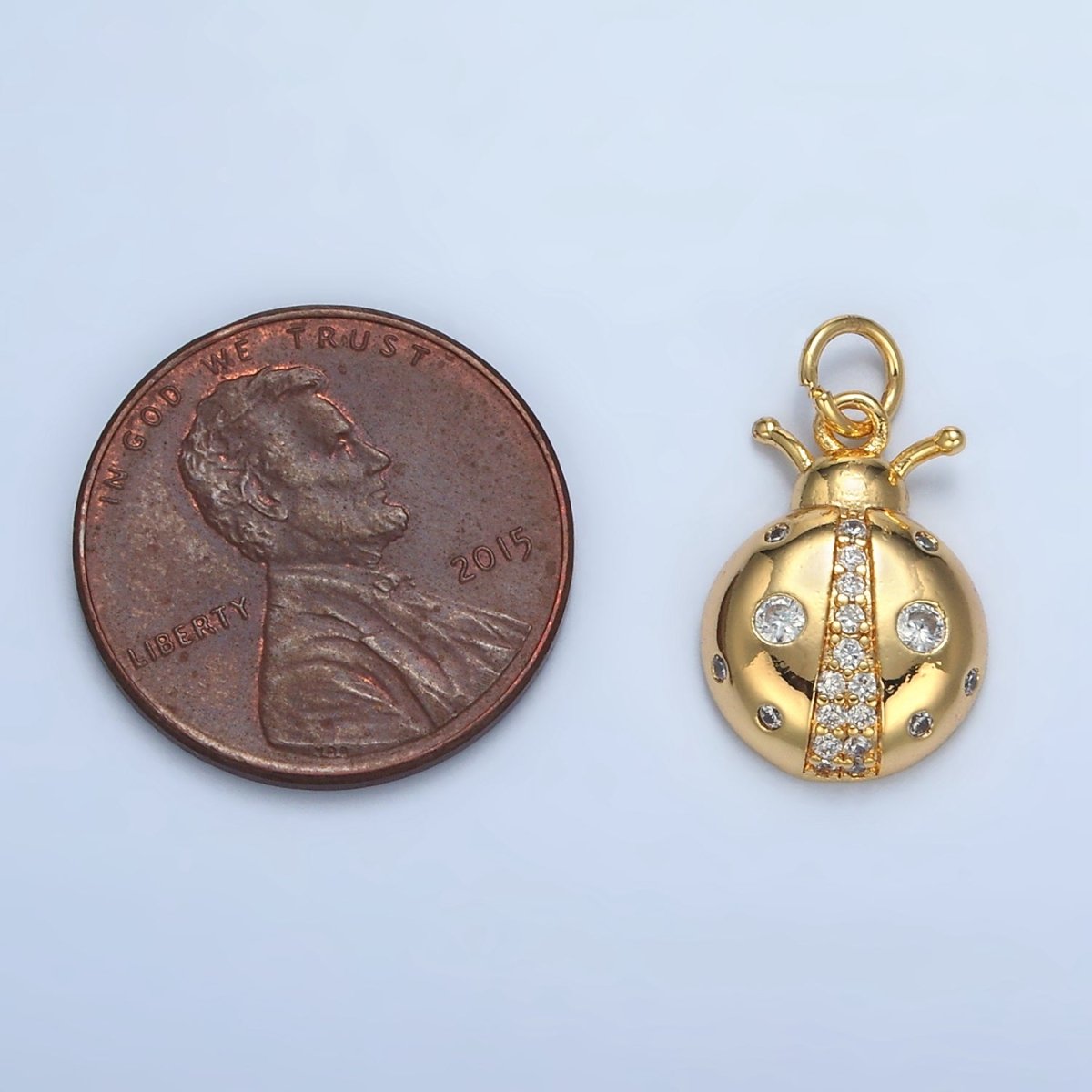 24K Gold Filled Clear, Multicolor CZ Ladybug Insect Animal Charm | E179