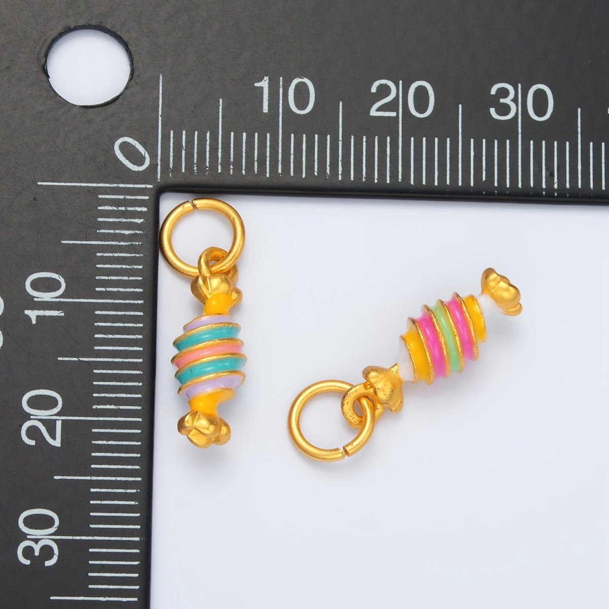 24K Gold Filled Pink, Blue Twisted Candy Enamel Charm | M146