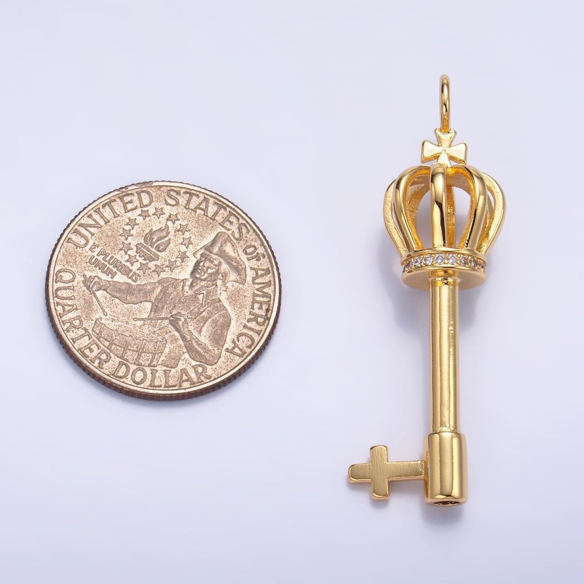 24K Gold Filled Crown Key Micro Paved CZ Charm | W214