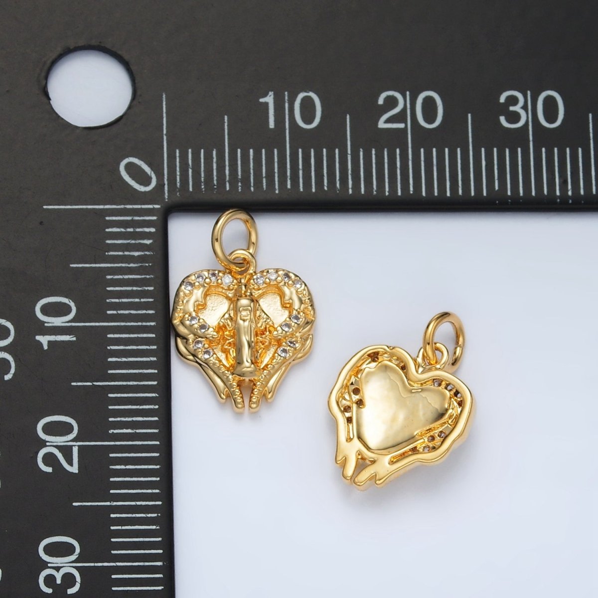 24K Gold Filled CZ Micro Paved Molten Heart Charm | M854