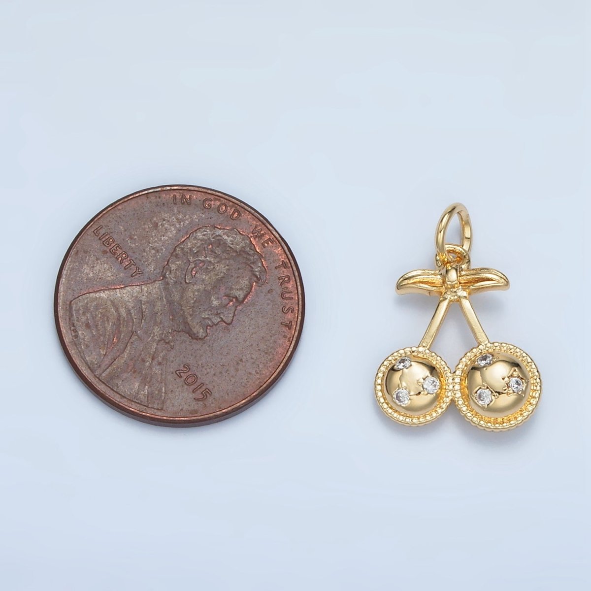 24K Gold Filled CZ Cherry Fruit Mini Charm | M045