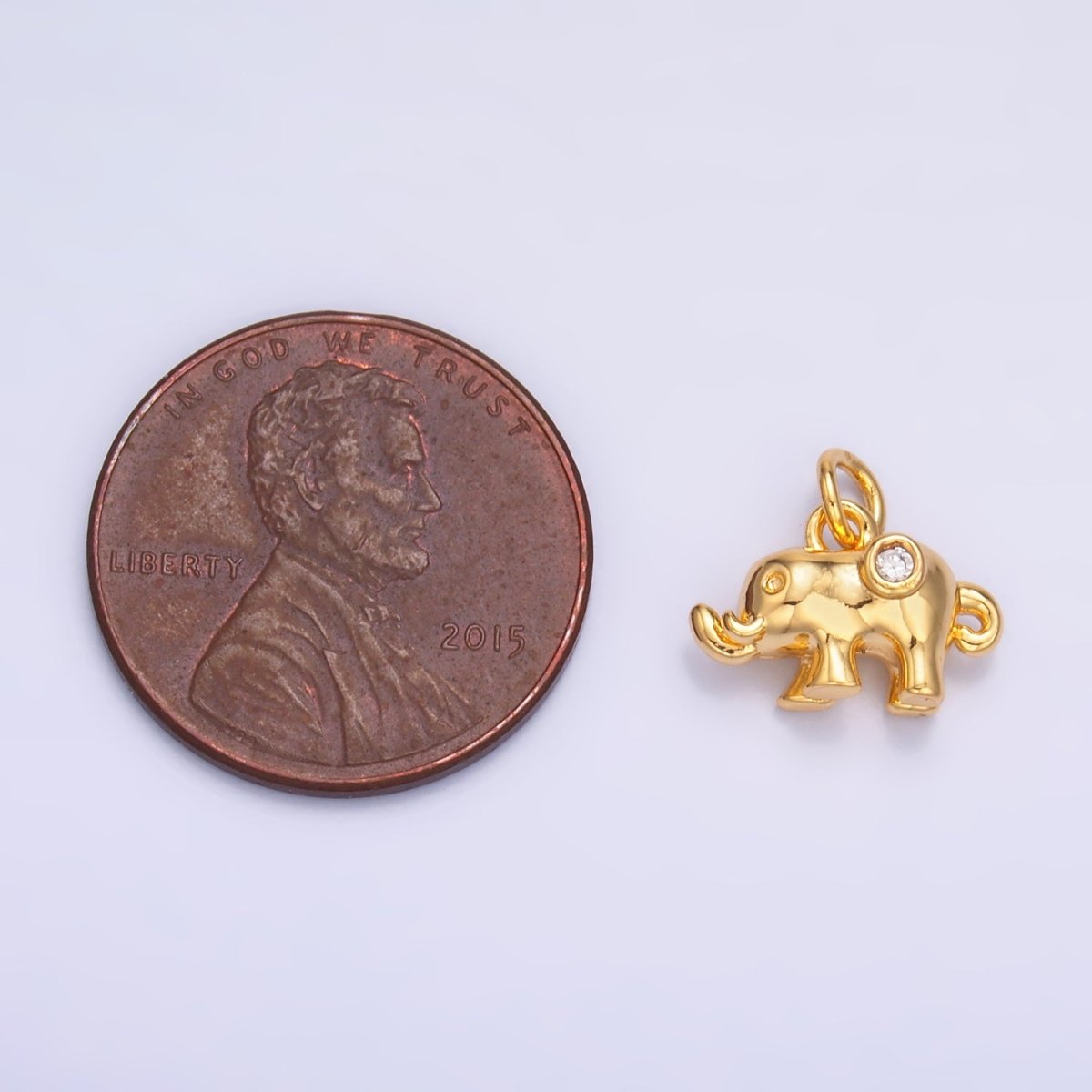 24K Gold Filled CZ Elephant Animal 3D Multidimensional Charm in Gold & Silver | W400
