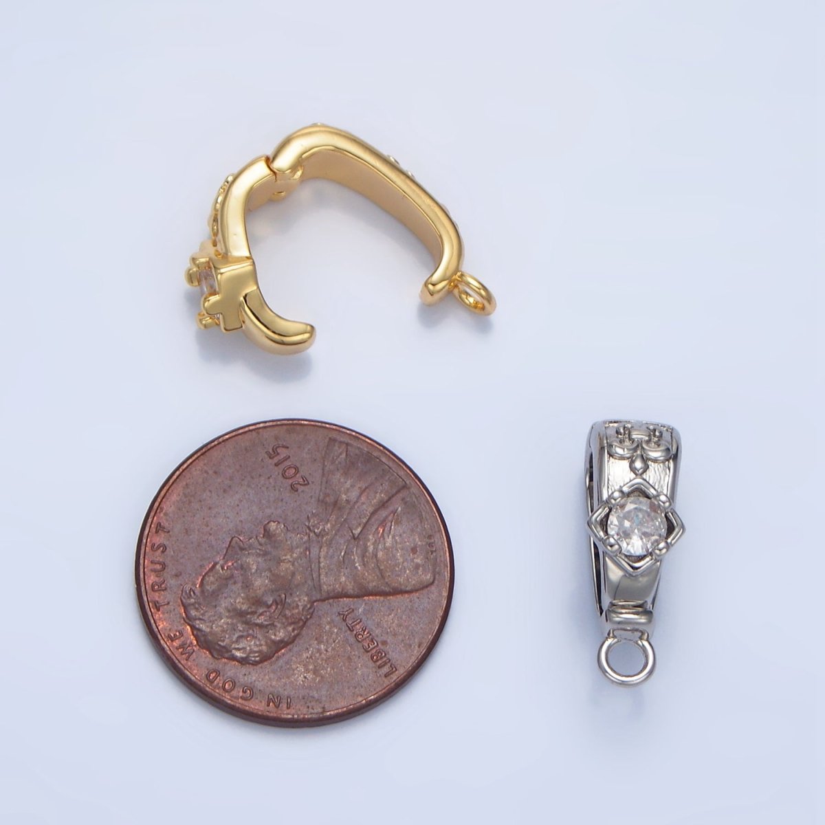 24K Gold Filled CZ Fleur Snap Latch Bail Findings in Gold & Silver | Z972