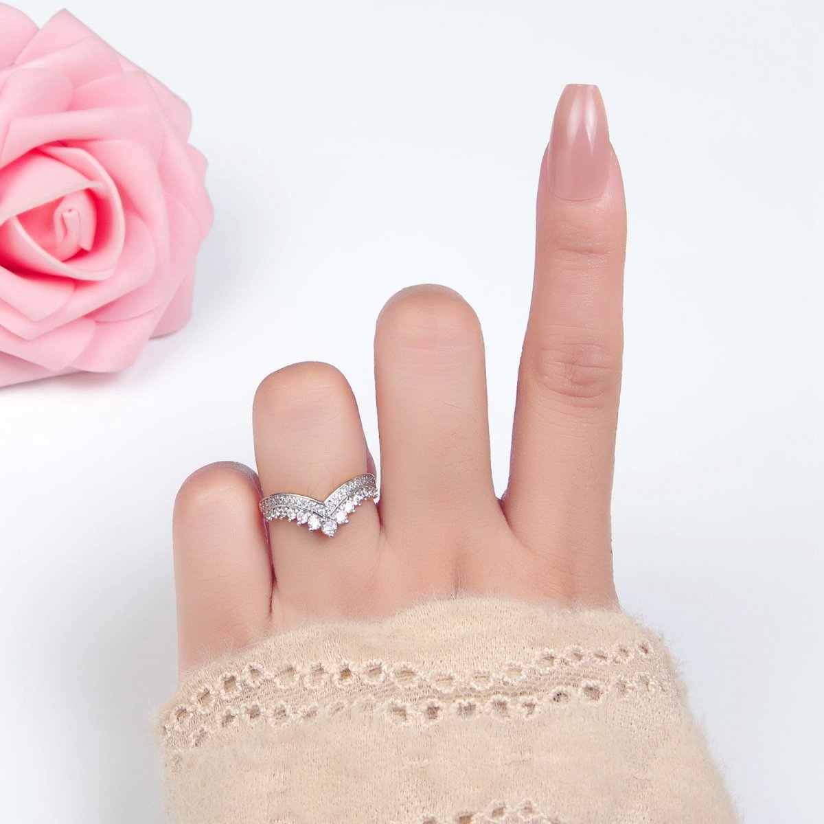 24K Gold Filled CZ Micro Paved Chevron Mixed Metal Ring | O1424