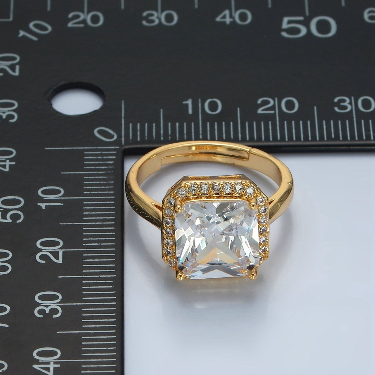 24K Gold Filled Clear Square CZ Micro Paved Solitaire Ring | O1413