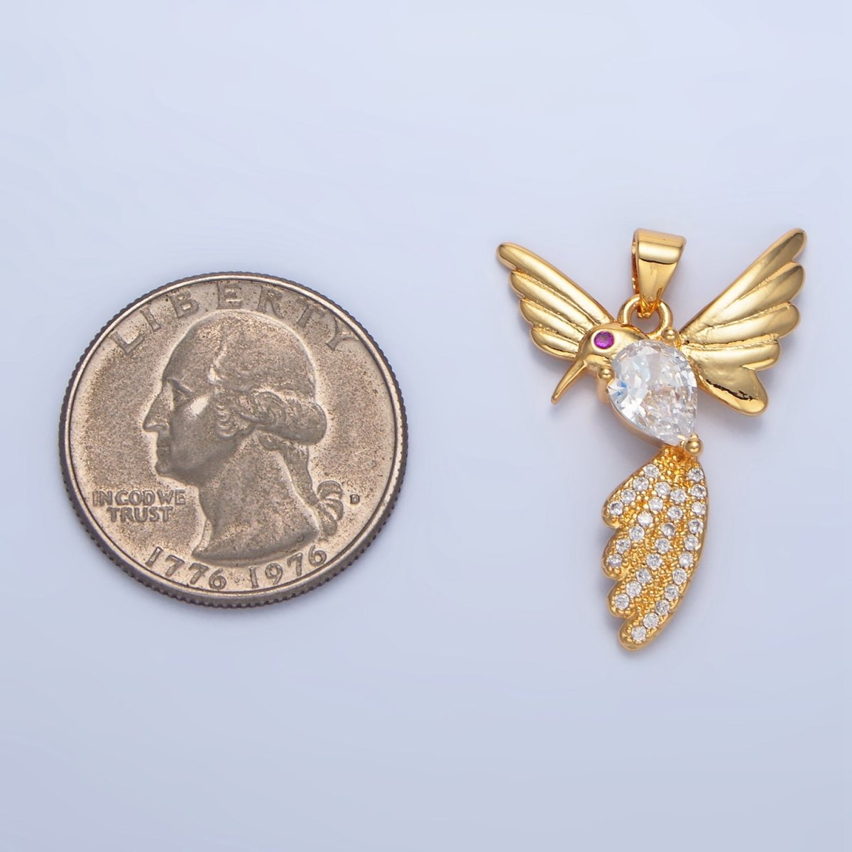 24K Gold Filled CZ Micro Paved Hummingbird Animal Pendant | AA788