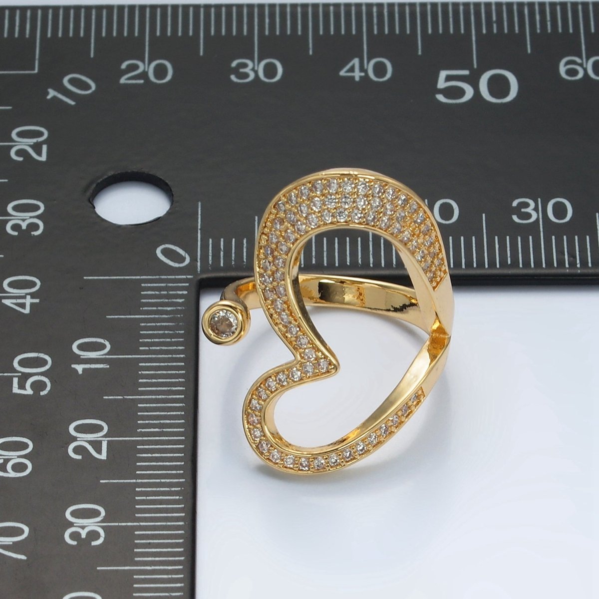 24K Gold Filled Micro Paved CZ Sideway Open Heart Ring | O1412