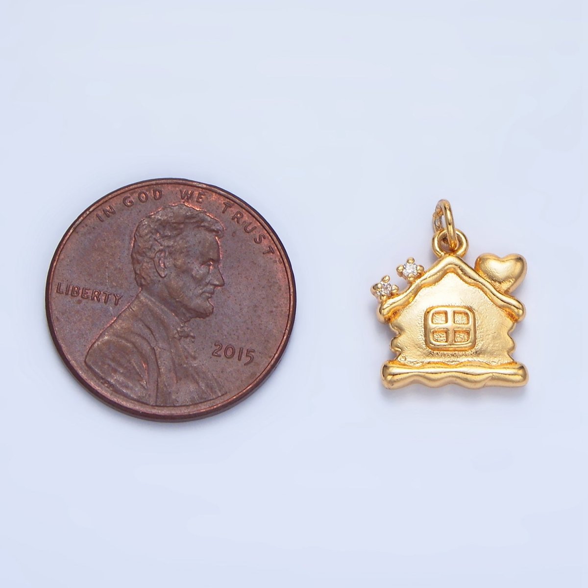 24K Gold Filled CZ Molten Dough House Heart Mini Charm | X851