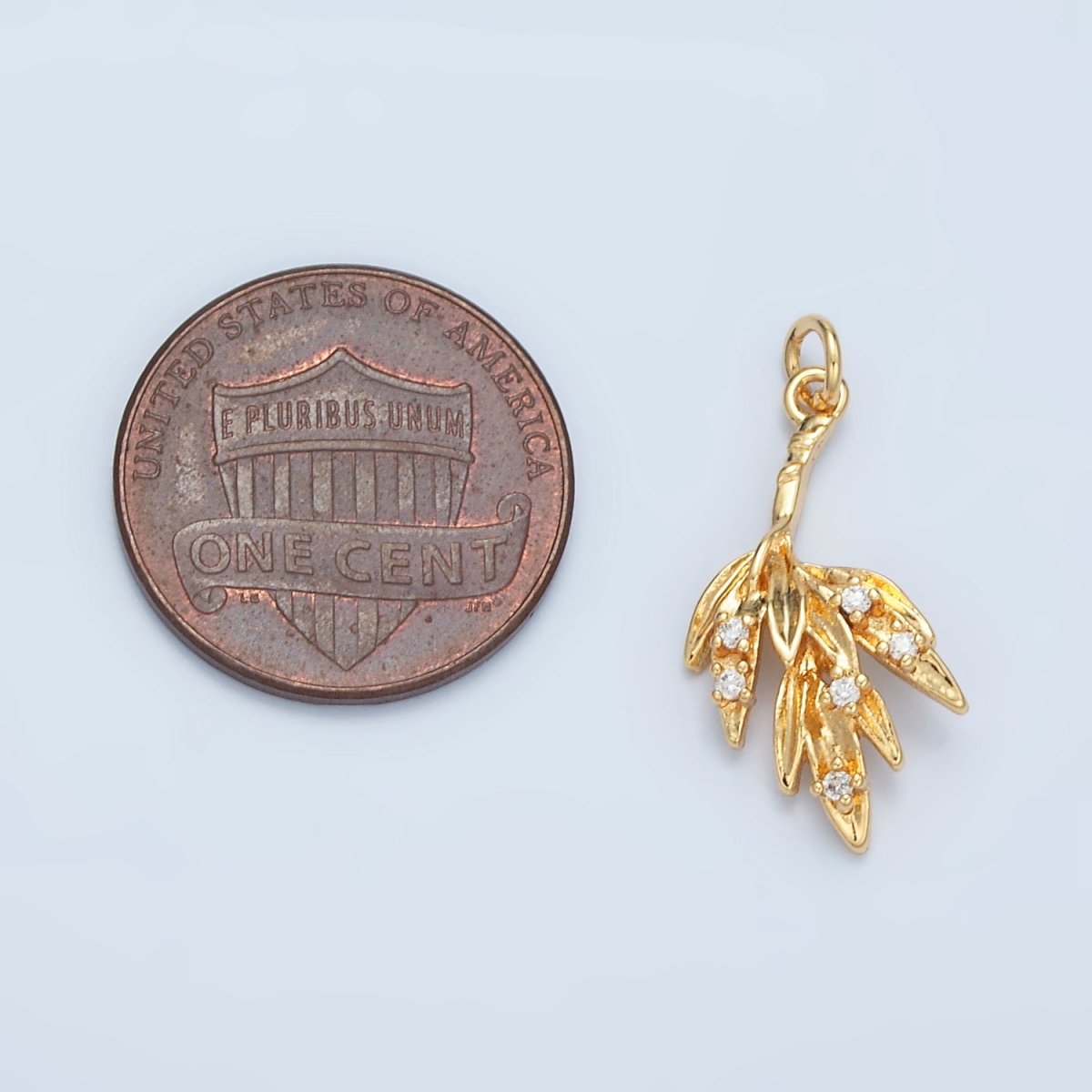 24K Gold Filled CZ Olive Branch Leaf Nature Charm in Gold & Silver | E381