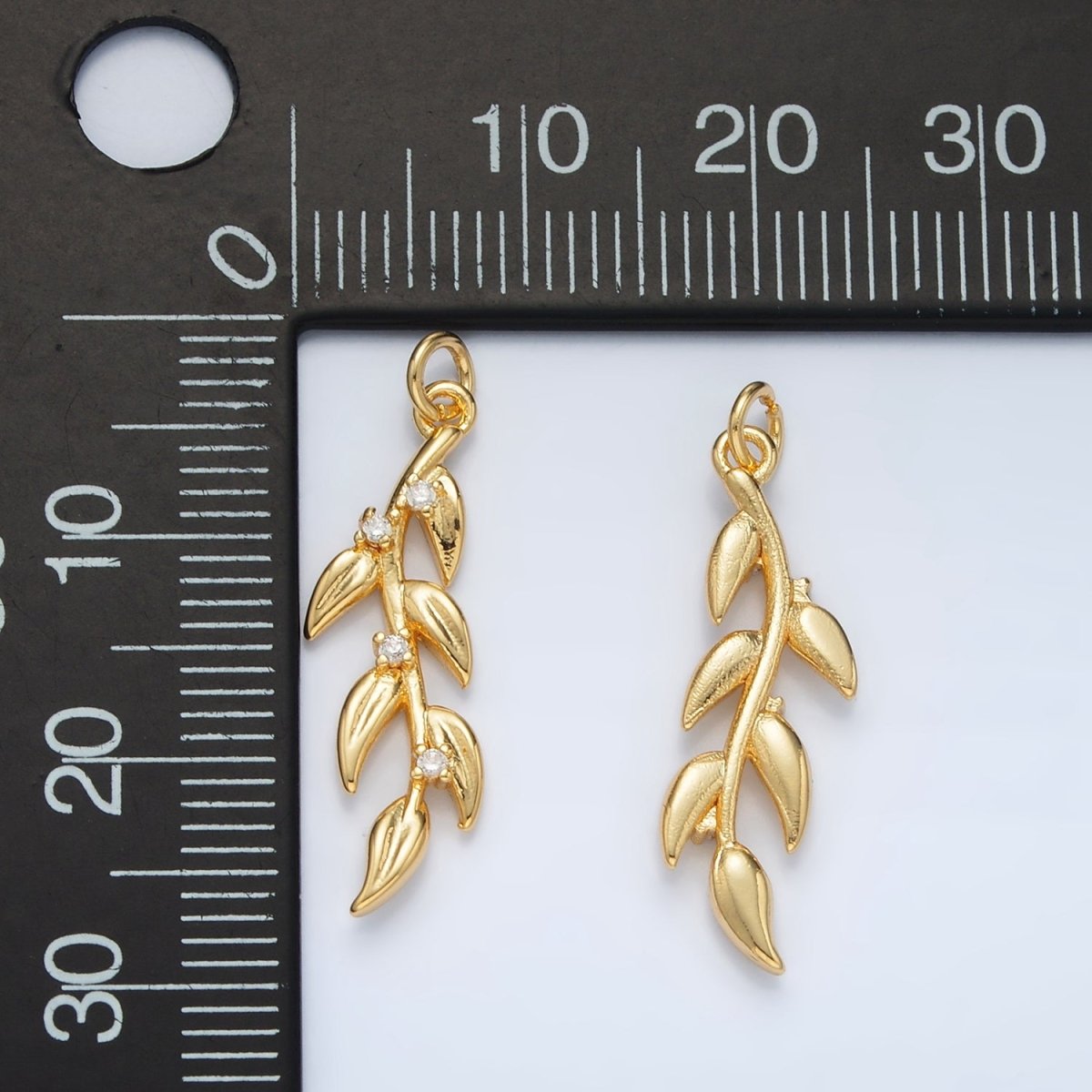 24K Gold Filled CZ Olive Leaf Charm | AC-142